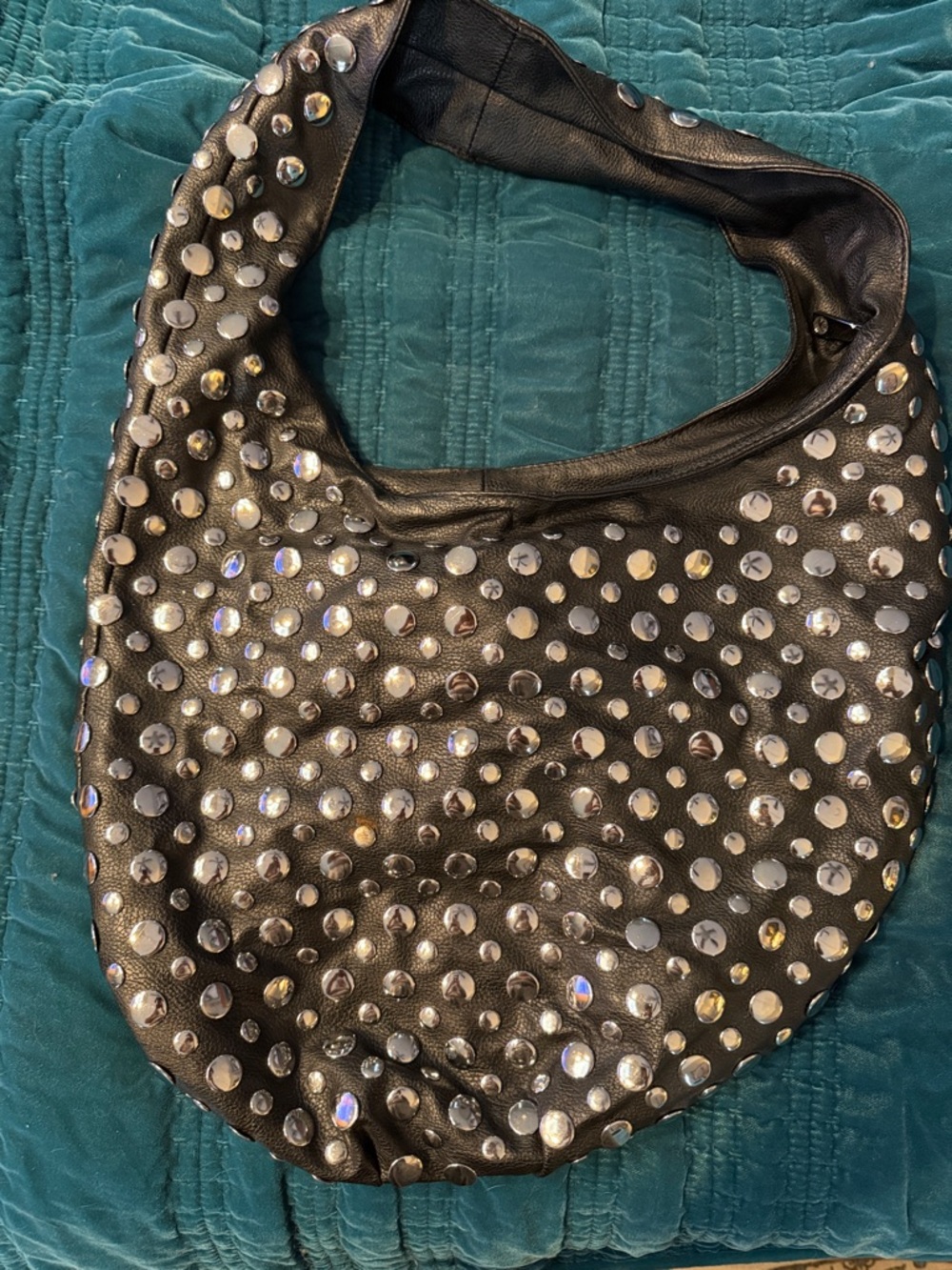Black Studded Hobo Bag - Chic Evening & Everyday - Picture 3 of 3